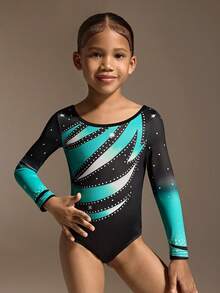 1 leotard de gimnastică pentru fete tinere, body drăguț cu mânecă lungă, costum de dans negru elastic - Multicolor - Vizualizare 5