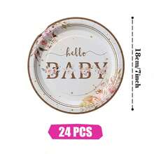 彩虹宝宝与鲜花一次性餐盘、餐巾纸和杯子，派对用品套装，可供 24 人使用，一次性纸质派对餐具，适合生日、婚礼、主题派对、家庭野餐。 - 查看 7