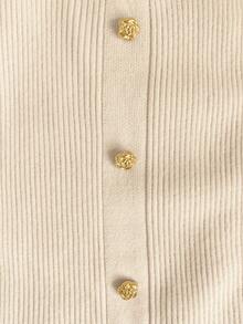 Franclia 女士休闲优雅日常百搭纯色无袖玫瑰金金属扣装饰修身短款褶皱针织连衣裙，春夏款 - 杏色 - 查看 6