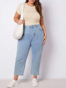 SHEIN BASICS Maglietta casual a maniche corte, girocollo, tinta unita, versatile, taglie comode, per donne, magliette a maniche corte, top per donne, regali per la festa della mamma, top basic estivi aderenti per donne, top basic aderenti tinta unita per donne, top a costine per donne - Albicocca - Visualizzare 4