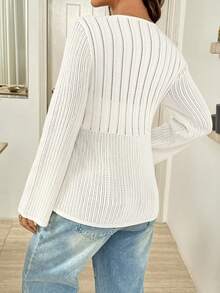 SHEIN Maternity Casual Solid Color Drawstring Waist Cardigan Winter - White - View 9