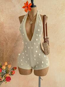 Soleia Women's Solid Color Sequin Halter Backless Casual Jumpsuit For Vacation - Multicolor - View 6