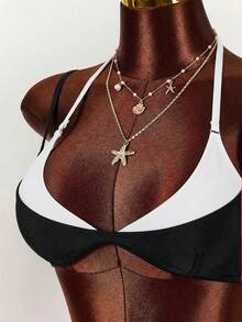 Amplova 女士泳装套装，两件套，品红色和黄色撞色设计，性感前卫，适合海滩度假 - 黑與白 - 查看 2