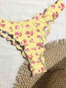 Swim Mod Conjunto de bikini de unicolor con volantes y alta elasticidad para vacaciones - Multicolor - Ver 4