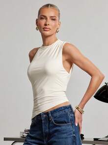 SHEIN Haute Áo trễ vai không đối xứng - Màu be - Xem 4