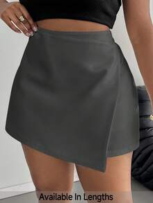 SHEIN PETITE CURVE 大码女装时尚休闲裹身裙 - 深灰色 - 查看 1