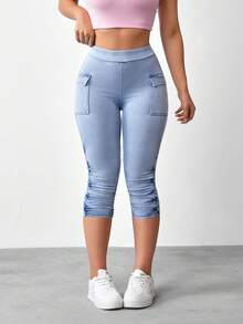 Flexra Knitted Denim Cargo Capri Pants - Blue - View 5