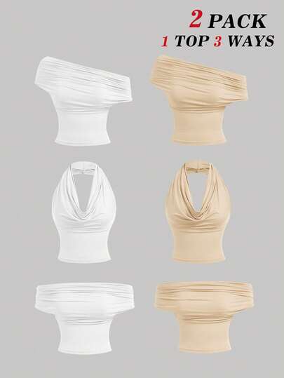 SHEIN MOD 2 pièces/set Top décontracté slim femme de couleur unie pouvant être porté de 3 façons