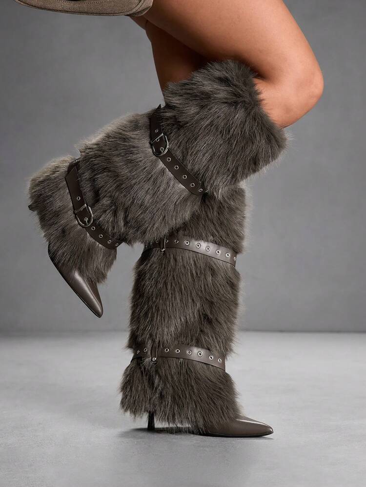 CUCCOO SZL Women's Pointed Toe Knee-High Boots With Slim Heels, Fashionable For Autumn/Winter