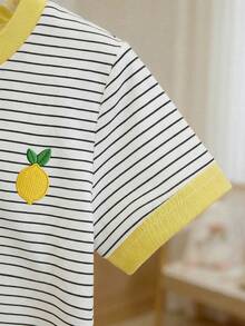 SHEIN Vintaside Kids Áo thun ngắn tay cổ tròn in hình chanh cho bé gái, quần áo trẻ em gái, áo thun bé gái, thích hợp cho mùa xuân/hè, mùa hè, phù hợp cho bé từ 6 tháng đến 3 tuổi. - Nhiều màu - Xem 6