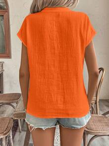 Breezaya 女士休闲V领衬衫，饰有爱心刺绣 - 橘色 - 查看 2