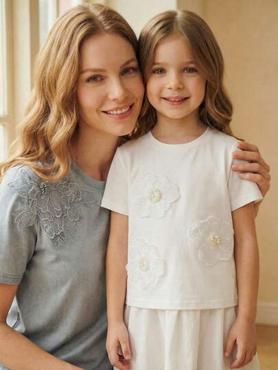 SHEIN 女童休闲碎花短袖上衣，百搭日常穿搭，夏季