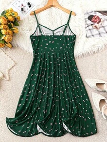 SHEIN Unity Plus Size Women Ditsy Floral Casual Spaghetti Strap Dress - Multicolor - View 2