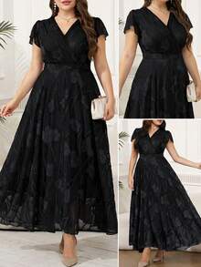 Reflora Vestido floral elegante para mujer de talla grande, vestido de invitada de boda de verano - Negro - Ver 2
