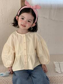 DAZY Toddler Girls' Round Neck Solid Color Casual Ruffle Hem Blouse, Spring/Autumn - Apricot - View 4