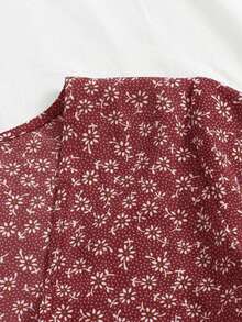 SHEIN Tall 女士夏季度假碎花系结蝴蝶结衬衫 - 紅色 - 查看 5