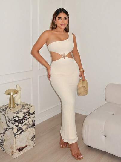 Maria Perezxox 女式纯色无袖腰部镂空金属海星装饰连衣裙