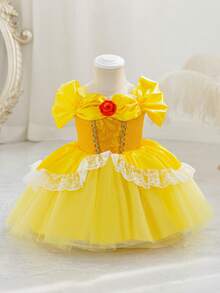 Glamorique Kids 公主亮片薄纱连衣裙，派对礼服，女婴公主亮片连衣裙，适合正式场合、舞台表演、钢琴演奏、主持、派对或特殊活动、艺术摄影，四季皆宜，欧美风格 - 黃色 - 查看 7