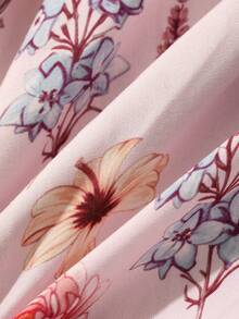 DAZY Bata holgada de mujer con estampado floral, perrito feliz y contrastes de patchwork - Rosa - Ver 9