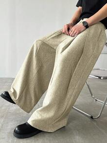 Manfinity Hypemode Men's Solid Color Casual Versatile Wide Leg Pants For Daily Wear Wide Leg - Apricot - View 5