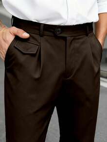 Manfinity Mode Pantalones informales de unicolor para hombres de talla grande, formales - Café integral - Ver 6