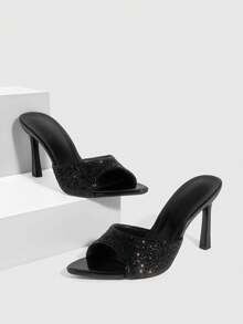 CUCCOO SZL 女士鞋履 春夏新款黑色亮片一体式露趾高跟凉鞋拖鞋 时尚舒适 百搭性感派对女士凉鞋 露趾凉鞋 春季鞋履 - 格麗特黑 - 查看 2