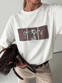 DAZY Women's Round Neck Printed Short Sleeve Casual T-Shirt Graphic Tees Women - White - View 5