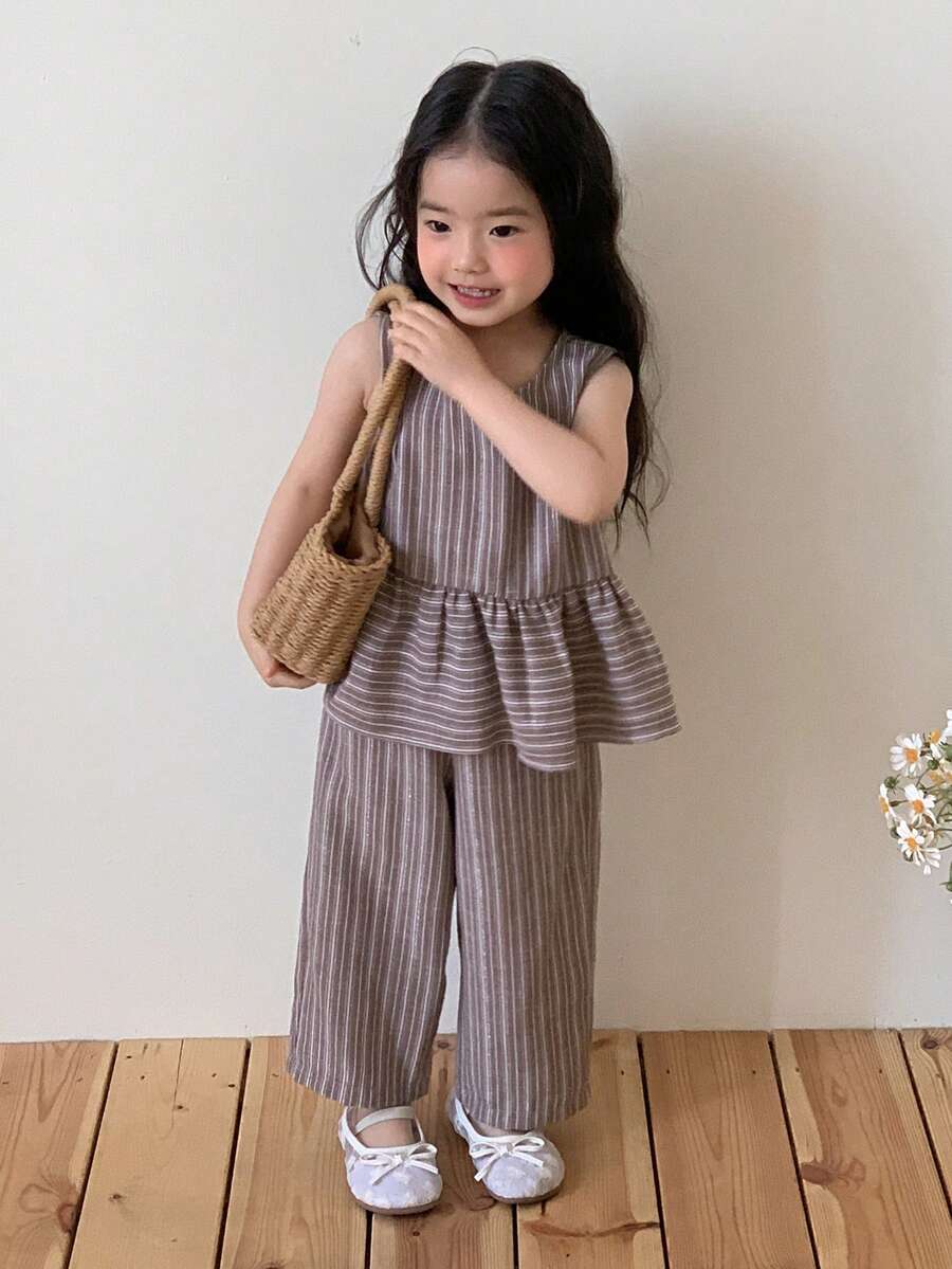 DAZY Baby Mädchen Set bestehend aus Rundhals Shirt und Hose im frischen koreanischen Stil, 2-teilig - Altrosa - Übersicht 1