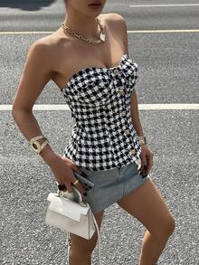 DAZY 女士千鸟格单排扣修身吊带背心 - 黑與白 - 查看 3