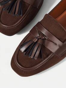 Mnmlis Women's Retro Spring British Style Small Leather Shoes Slip-On Loafers Flat Shoes - Brown - View 4