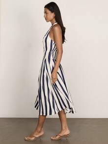 COSMINA Women's Vacation Casual Striped Backless Halter Midi Dress - Multicolor - View 5