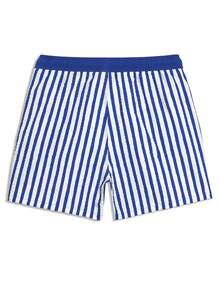 Manfinity KASUA Quần short nam dáng casual kẻ sọc có dây rút, có túi, thích hợp mặc đi biển mùa hè. - Xanh đậm - Xem 4