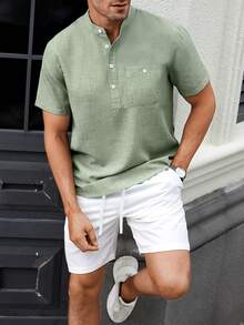 Manfinity CasualCool Bộ 2 món áo sơ mi tay ngắn màu xanh lá cây và quần short màu trắng có túi cho nam - màu xanh lá - Xem 1