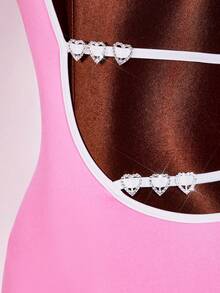 Amplova Đầm ngắn gợi cảm dành cho nữ với chi tiết đính đá hình trái tim ở ngực, eo khoét, dây mảnh, thích hợp cho các lễ hội âm nhạc, ngọt ngào và quyến rũ. - Màu Hồng baby - Xem 7