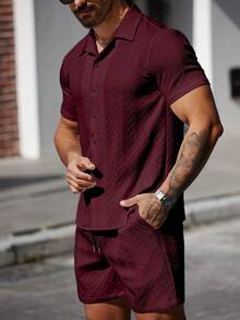 Manfinity CasualCool Men's Casual Button-Down Short Sleeve Shirt Set - Burgundy - View 6