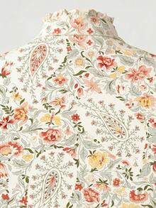 Franclia Boho Floral Print Notched Ruffle Flounce Cap Sleeve Blouse For Women Regular Length - Yellow - View 4