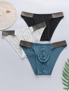 SHEIN DrisQ 3条/套 男士时尚撞色三角裤，适合日常穿着 - 彩色 - 查看 3