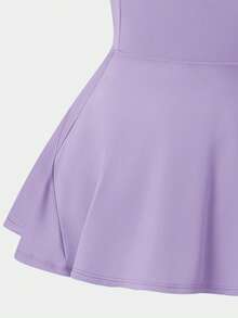 SHEIN Young Girl Solid Color Flared Skirt With Pockets Jumpsuit - Purple - View 7