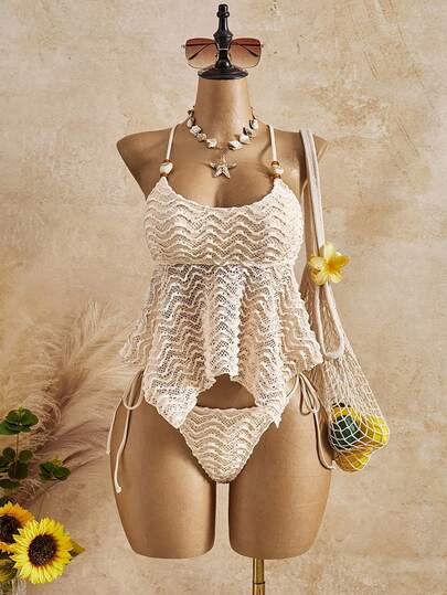 Swim Mod Bộ bikini mùa xuân/hè mới, kiểu dáng gợi cảm, dễ thương, ngọt ngào, chất liệu vải có họa tiết hoa, viền hoa, thích hợp cho kỳ nghỉ biển.