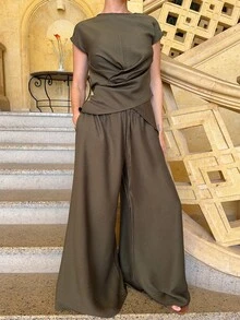 Marta Soriano 2025春夏新款休闲度假日常出游百搭穿搭优雅邮轮旅行海边沙滩度假日光浴网红款小圆领叠穿 - 軍綠色 - 查看 3