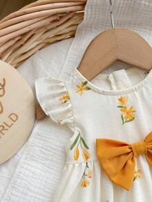 Vestido floral con lazo decorativo para bebé recién nacido - Amarillo - Ver 5
