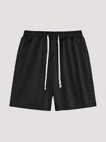 Whitmere Men's Black Solid Knit Athletic Shorts, Drawstring, Pocket, Summer, Short Pants, Lightweight, Breathable, Cool, Casual, Comfortable, Daily Wear Gift For Father/ Husband - Black - View 1
