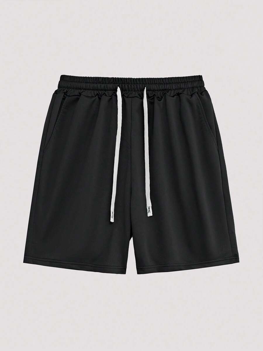Whitmere Men's Black Solid Knit Athletic Shorts, Drawstring, Pocket, Summer, Short Pants, Lightweight, Breathable, Cool, Casual, Comfortable, Daily Wear Gift For Father/ Husband - Black - View 1