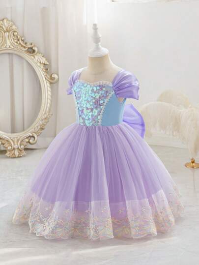 Glamorique Kids Princess Sequin Tulle Dress, Girls Formal Party Gown, Costume Dress For Birthday Party, Stage Piano Performance, Photoshoot, Suitable For All Seasons, European And American Style