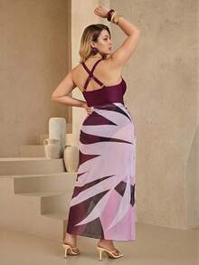 Swim Oasis Plus rozmiar Jednokolorowe bikini z biustonoszem, kąpielówkami i wiązana spódnicą na wakacje na plaży, 3 szt., letnia plaża - Fioletowy - Zobacz 7