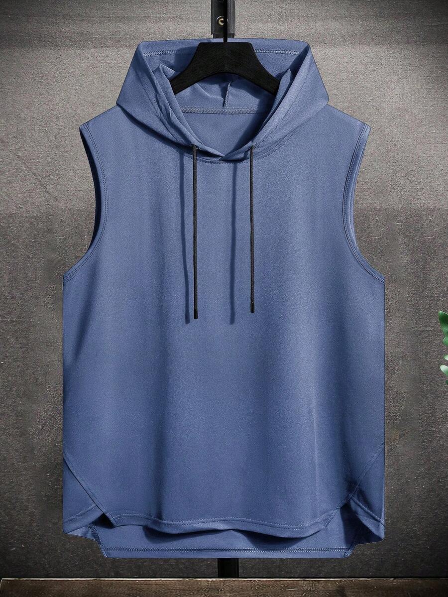 Manfinity Homme Men's Solid Color Drawstring Hooded Casual Vest, Holiday - Dusty Blue - View 1