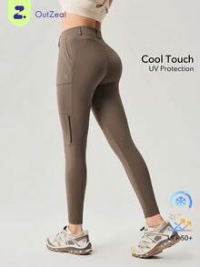 OutZeal 女士户外紧身裤 徒步露营 防紫外线 凉爽触感 收腹 多口袋户外裤 - 棕色 - 查看 1