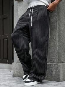 PAVTROS Men's Striped Casual Streetwear Pants - Black - View 3