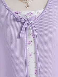 少女夏季休闲碎花长袖上衣和连衣裙套装 - 彩色 - 查看 6