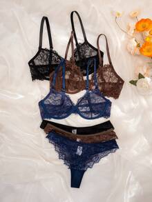 6件套女士蕾丝钢圈舒适文胸套装 - 彩色 - 查看 7